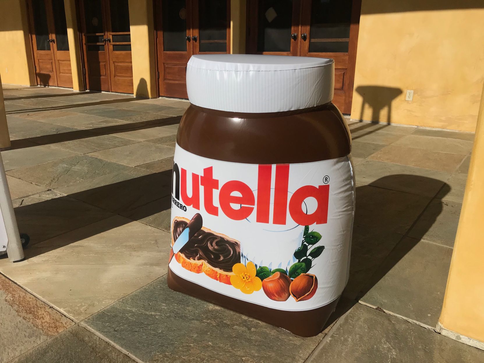 A larger than life, inflatable jar of Nutella